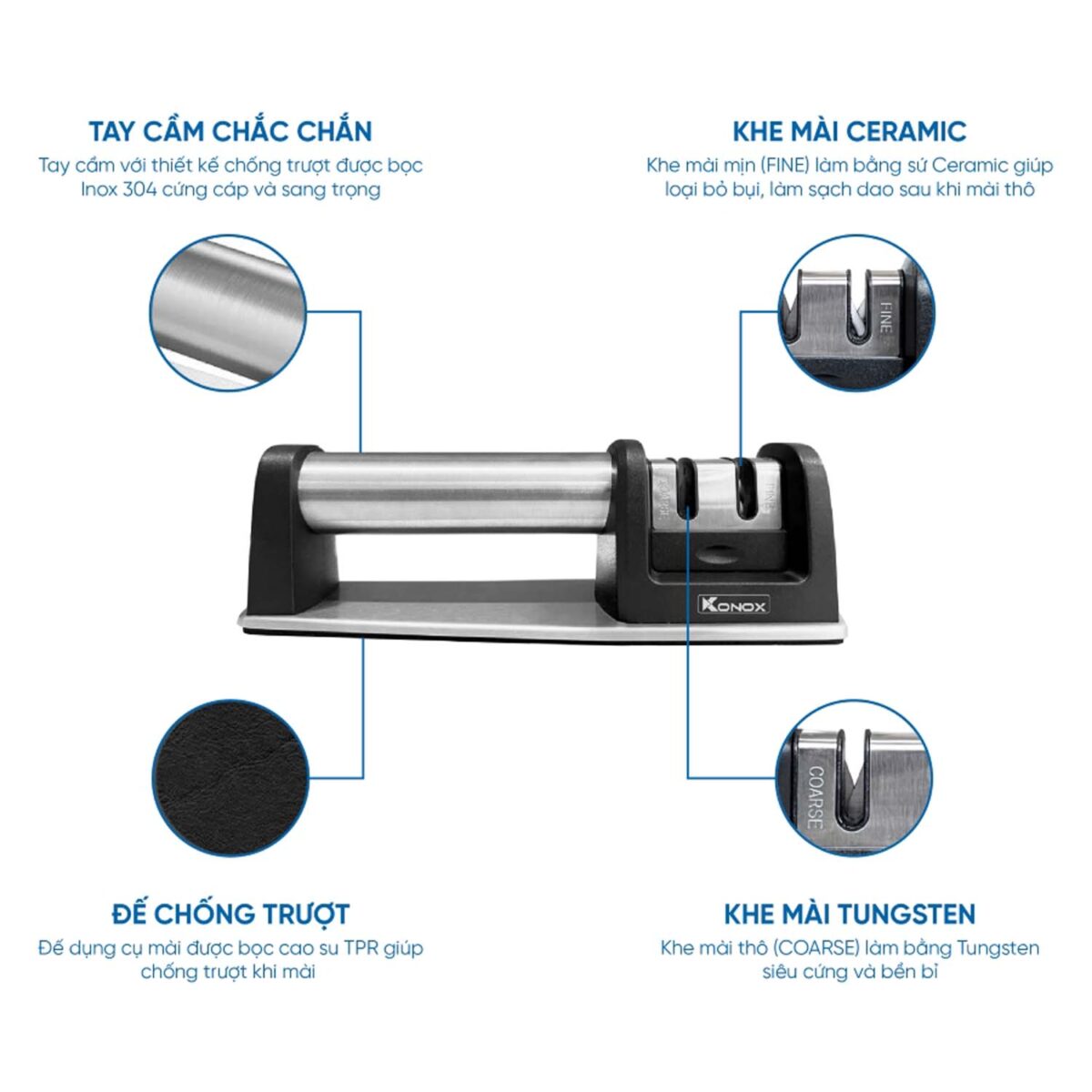 Dụng cụ mài dao KONOX Knife Sharpener 2 khe - Ảnh 4