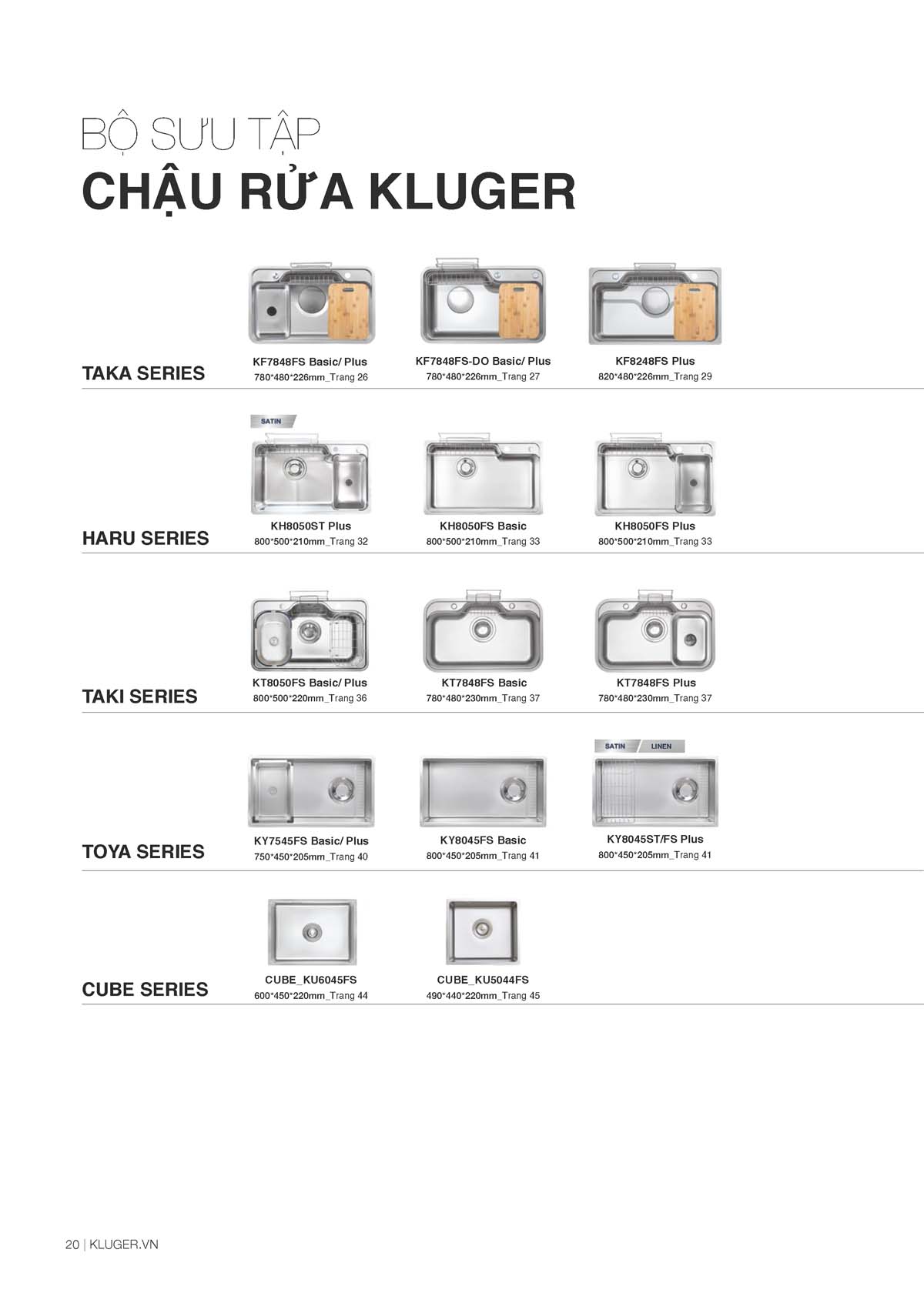 Catalogue KLUGER - Vòi chậu rửa bát chính hãng 21 Catalogue KLUGER 2026 Page 20