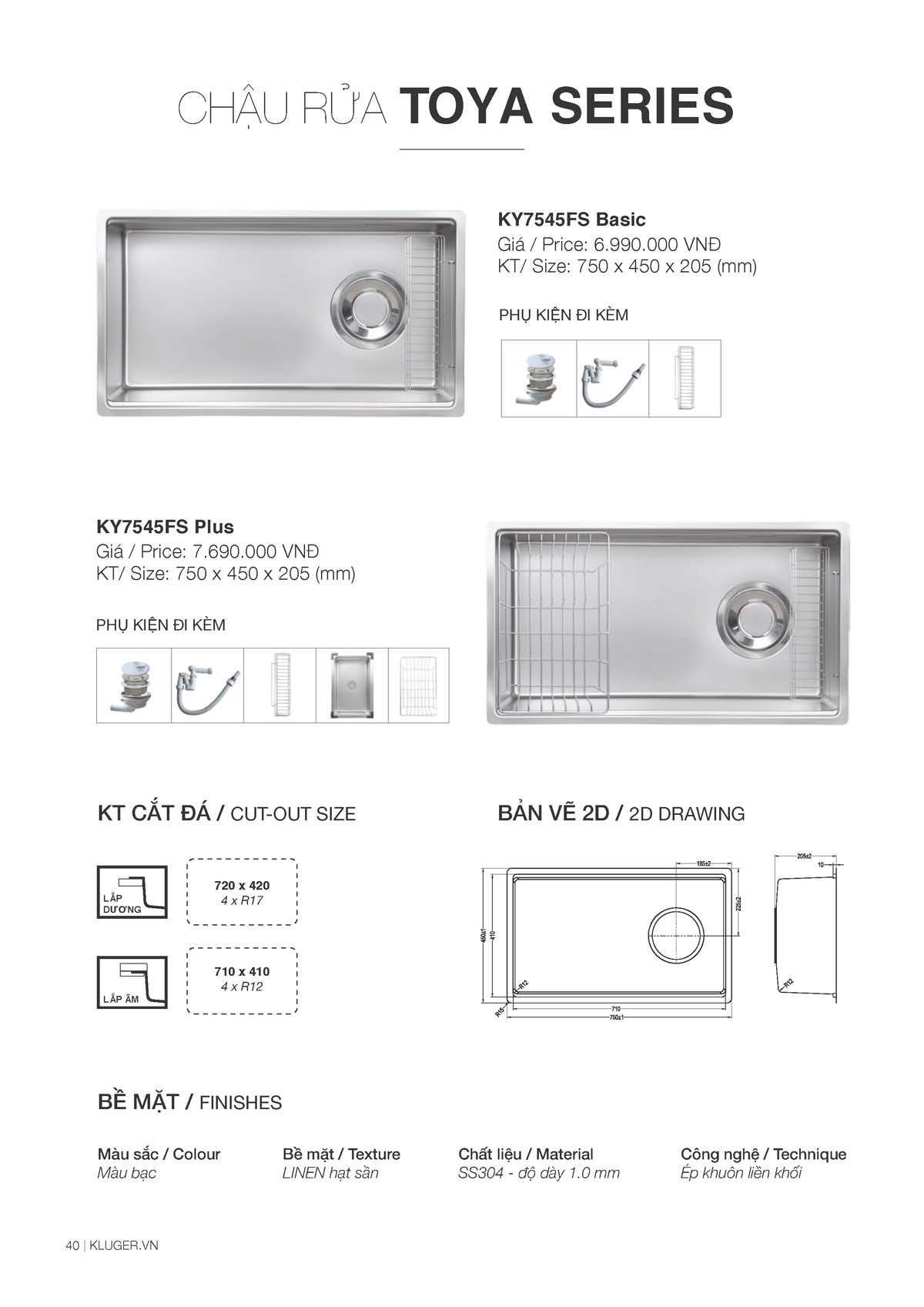 Catalogue KLUGER - Vòi chậu rửa bát chính hãng 41 Catalogue KLUGER 2026 Page 40