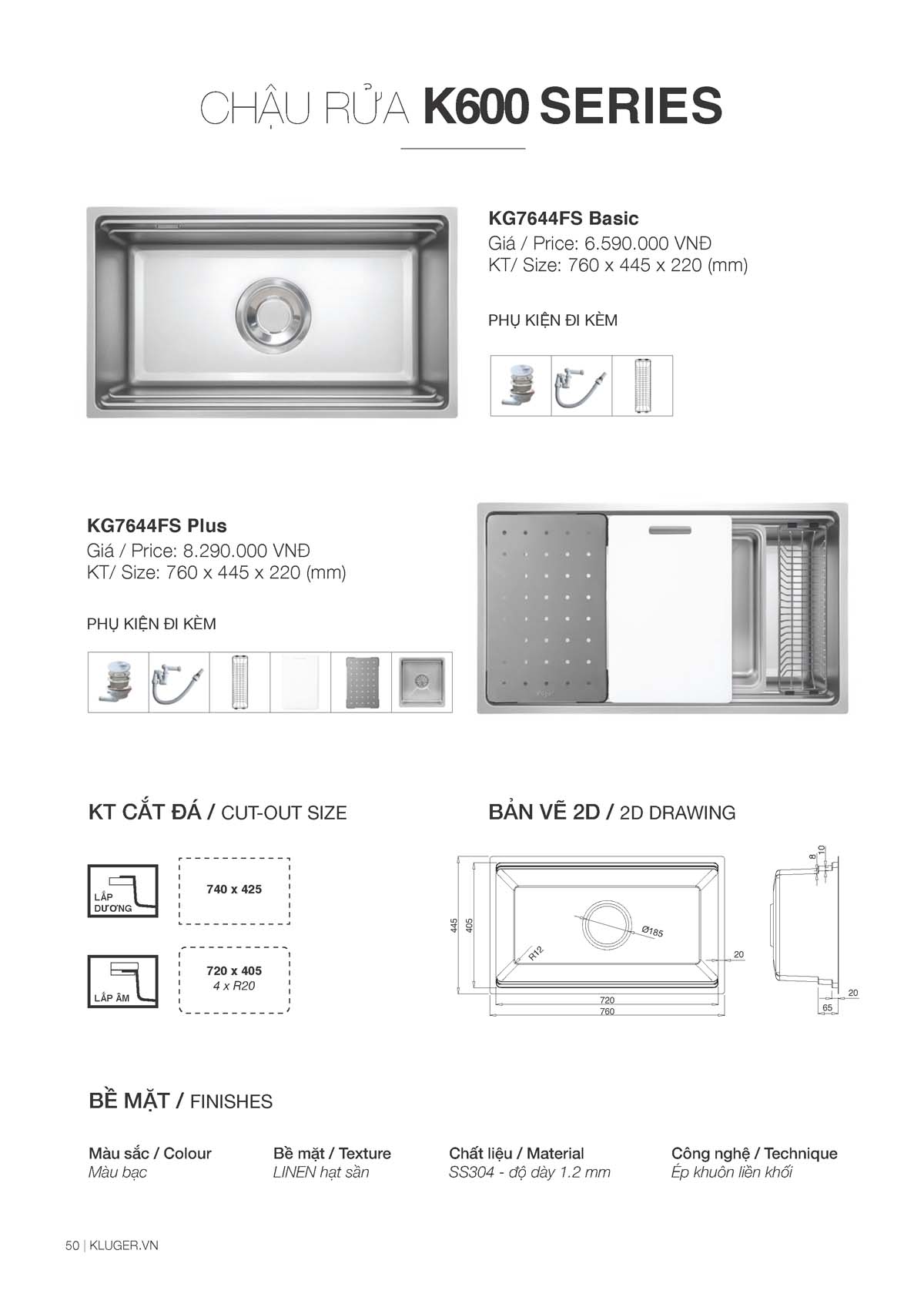 Catalogue KLUGER - Vòi chậu rửa bát chính hãng 51 Catalogue KLUGER 2026 Page 50