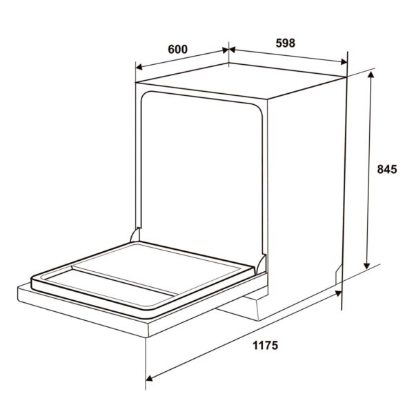 bản vẽ kích thước Máy rửa bát HAFELE HDW-F601G 535.29.592 độc lập