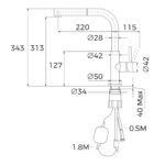 Vòi rửa bát TEKA UNI 9331 BK 116020023 đen rút dây - Ảnh 2